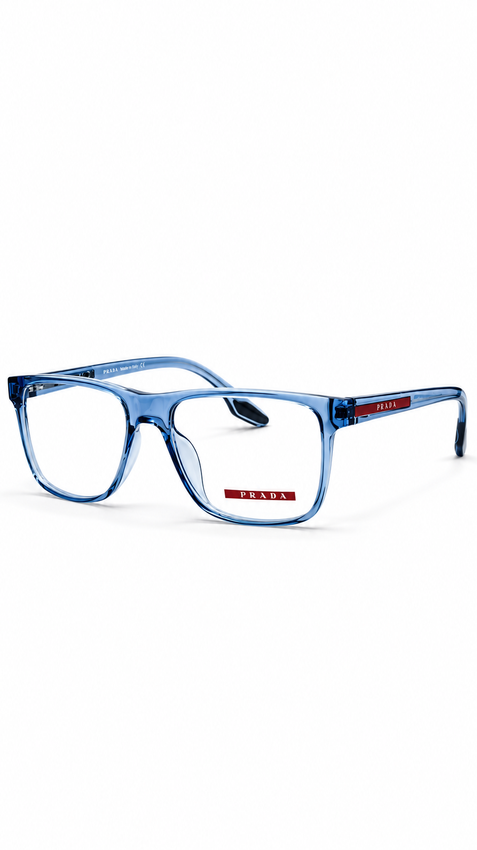 Prada Linea Rossa Crystal Blue Rectangular Eyeglass Frame for Men