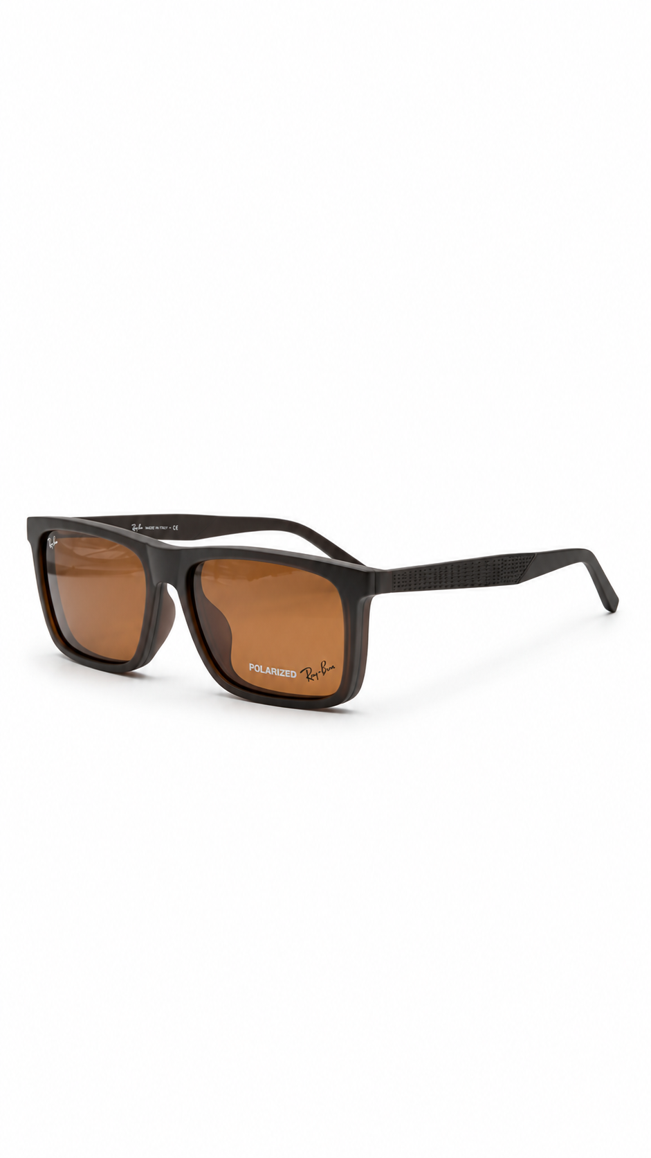Ray-Ban Polarized Matte Black Square Attachment With Folding Sunglasses with Brown Lenses