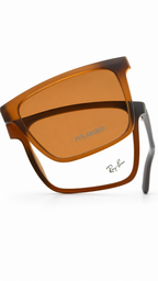 Ray-Ban Polarized Matte Black Square Attachment With Folding Sunglasses with Brown Lenses
