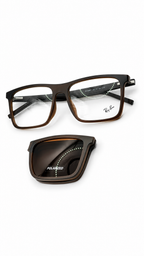 Ray-Ban Polarized Matte Black Square Attachment With Folding Sunglasses with Brown Lenses