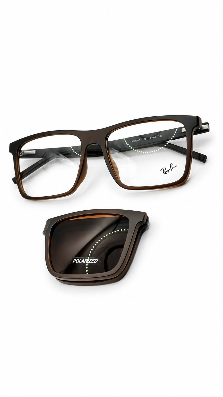 Ray-Ban Polarized Matte Black Square Attachment With Folding Sunglasses with Brown Lenses