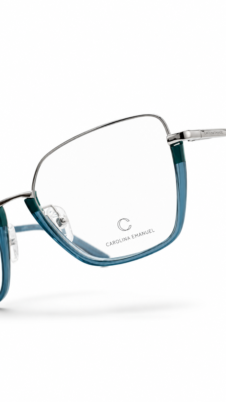 Caroline Chamonix Blue Half-Rim Geometric Eyeglasses