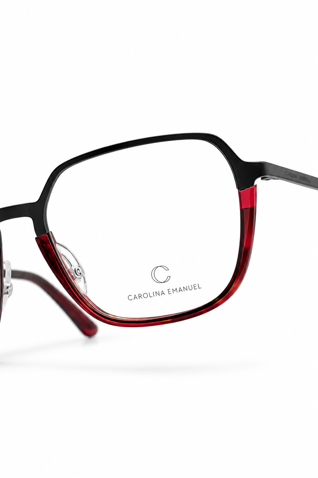 Carolina Chamuel Black & Burgundy Geometric Eyeglasses Frame