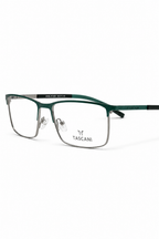 TASCANI Green & Silver Half-Rim Rectangular Eyeglass Frame – Lightweight Metal