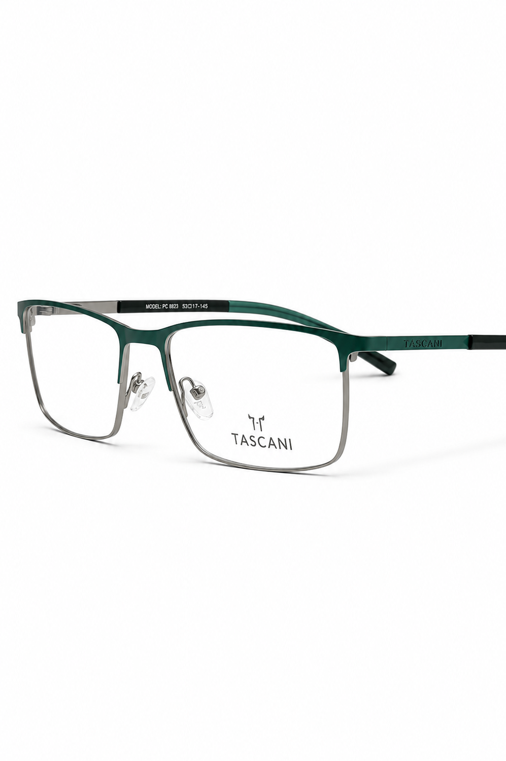 TASCANI Green & Silver Half-Rim Rectangular Eyeglass Frame – Lightweight Metal