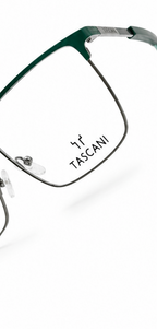 TASCANI Green & Silver Half-Rim Rectangular Eyeglass Frame – Lightweight Metal