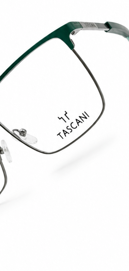 TASCANI Green & Silver Half-Rim Rectangular Eyeglass Frame – Lightweight Metal