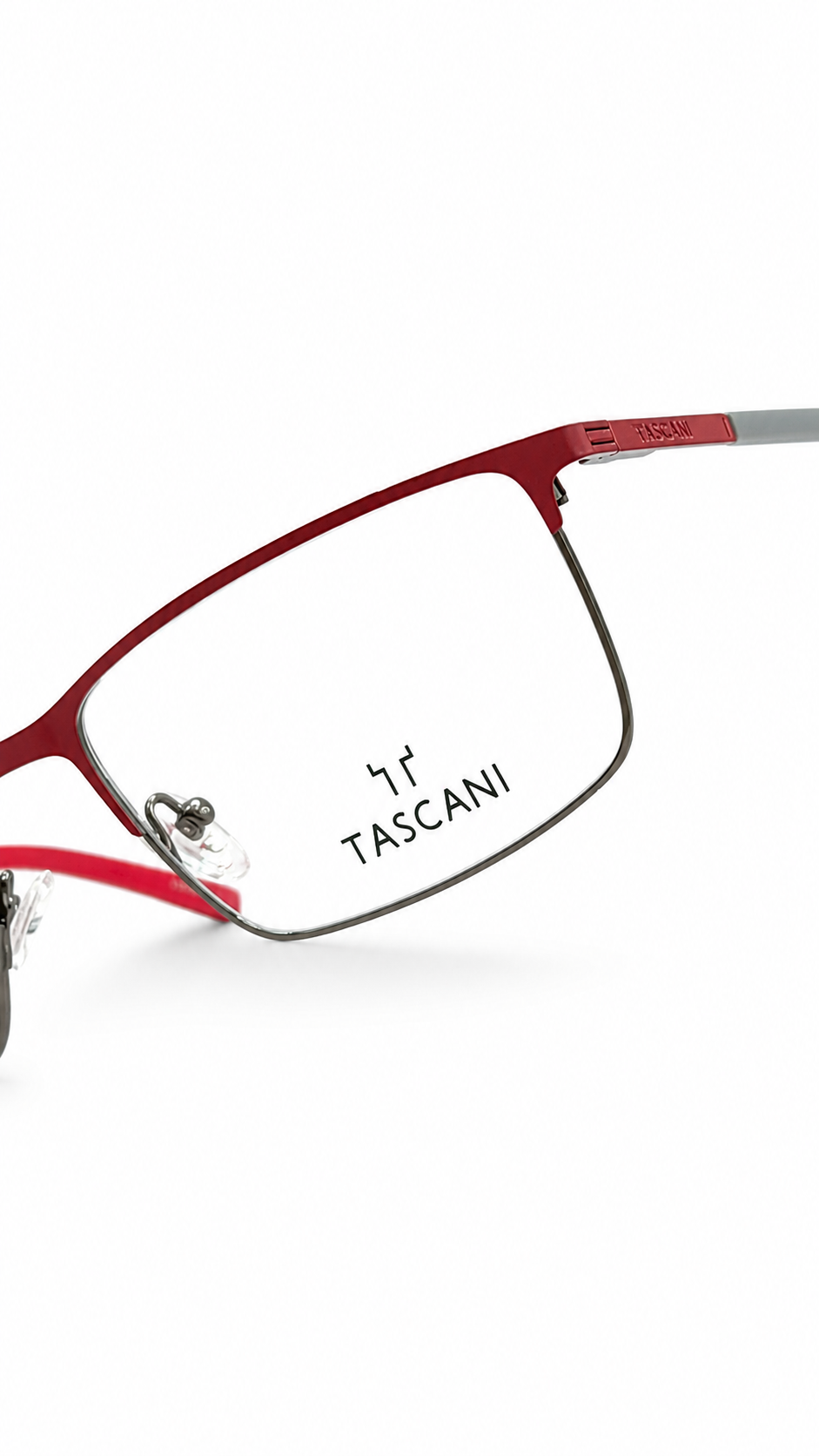 TASCANI Semi-Rimless Rectangular Metal Eyeglasses – Red & Silver Lightweight Optical Frame