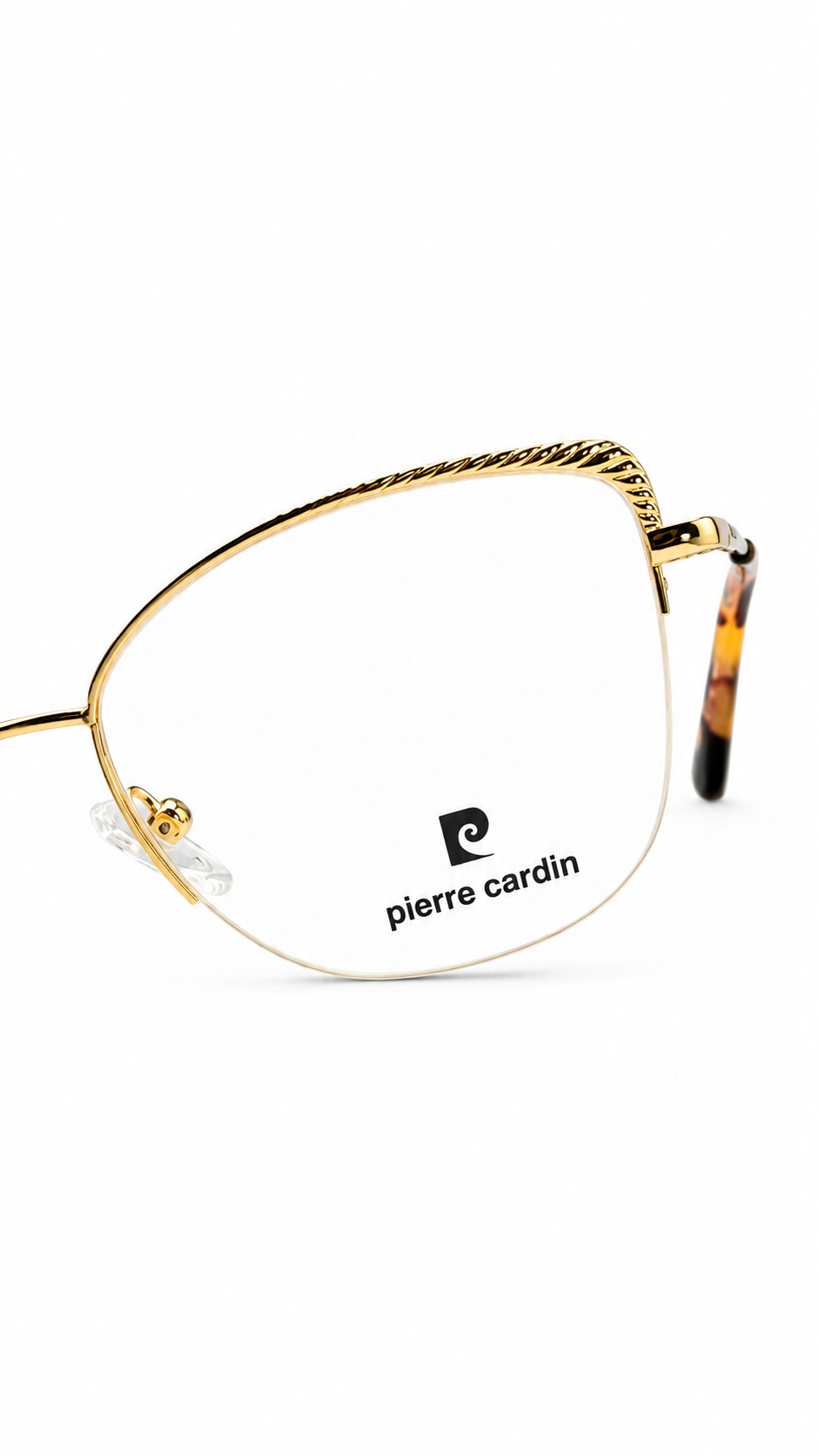 Pierre Cardin Gold Semi-Rimless Cat Eye Eyeglasses for Women – Lightweight Metal Optical Frame