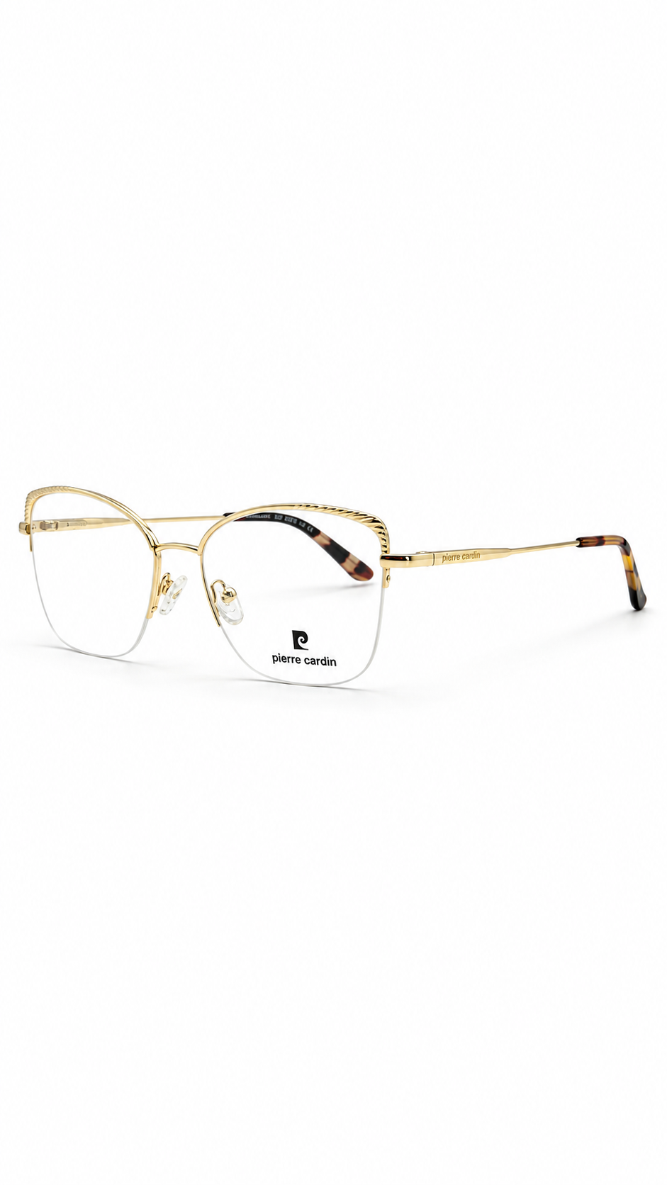 Pierre Cardin Gold Semi-Rimless Cat Eye Eyeglasses for Women – Lightweight Metal Optical Frame