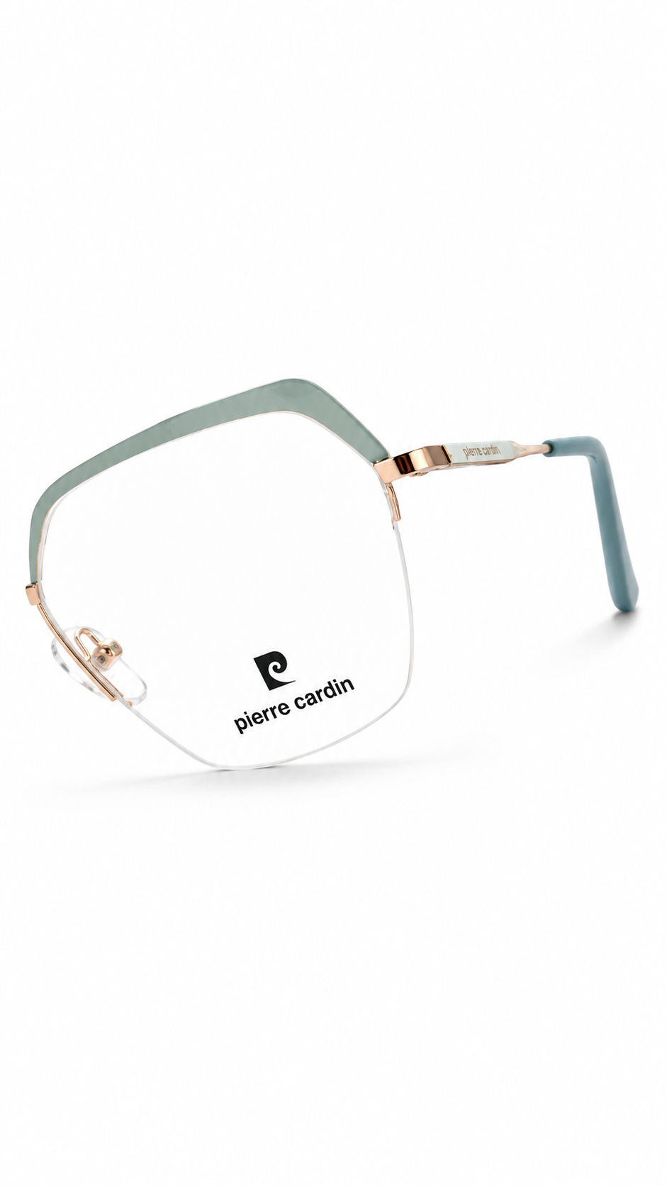 Pierre Cardin Geometric Rimless Eyeglasses – Light Blue & Gold Metal Frame