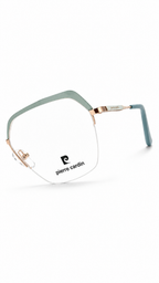 Pierre Cardin Geometric Rimless Eyeglasses – Light Blue & Gold Metal Frame