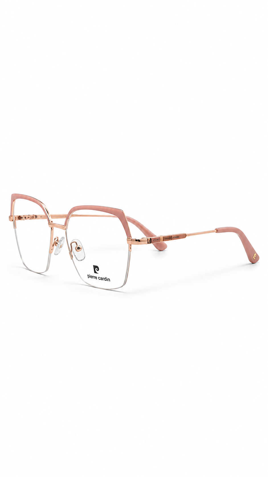 Pierre Cardin Rose Gold & Blush Pink Rimless Eyeglasses – Geometric Designer Optical Frame