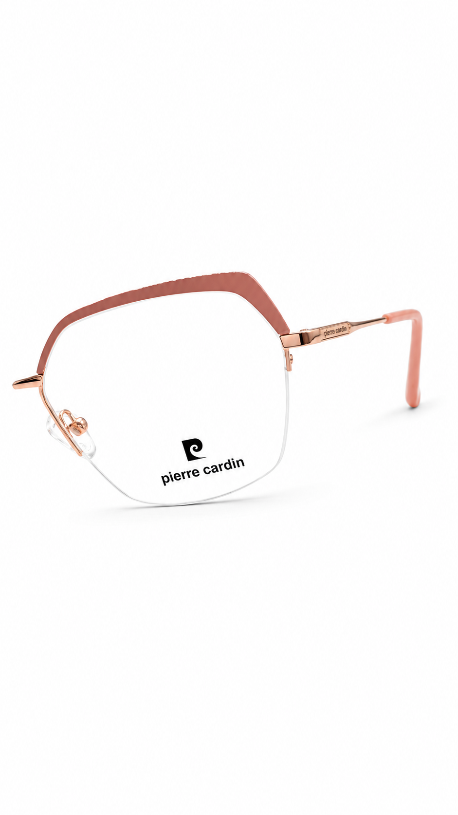 Pierre Cardin Rose Gold & Blush Pink Rimless Eyeglasses – Geometric Designer Optical Frame
