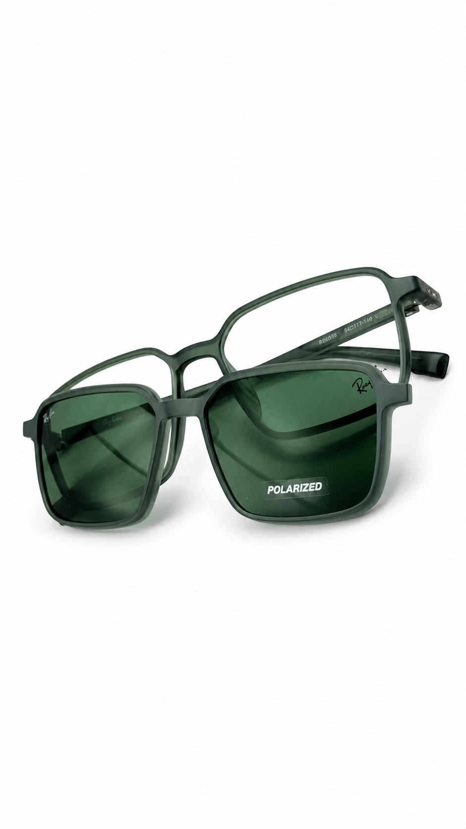 Ray-Ban Polarized Attachment Green Square Sunglasses