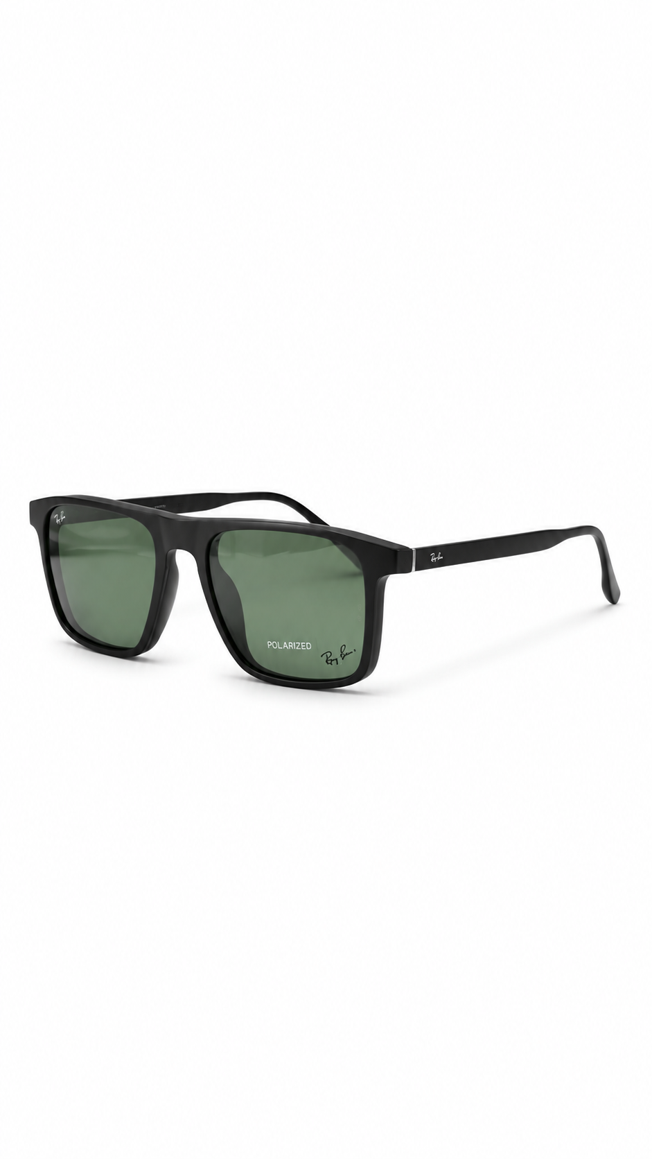 Ray-Ban Polarized Matte Black Square Attachment Sunglasses with Green Lenses