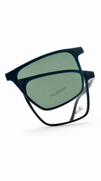 Ray-Ban Polarized Matte Black Square Attachment Sunglasses with Green Lenses