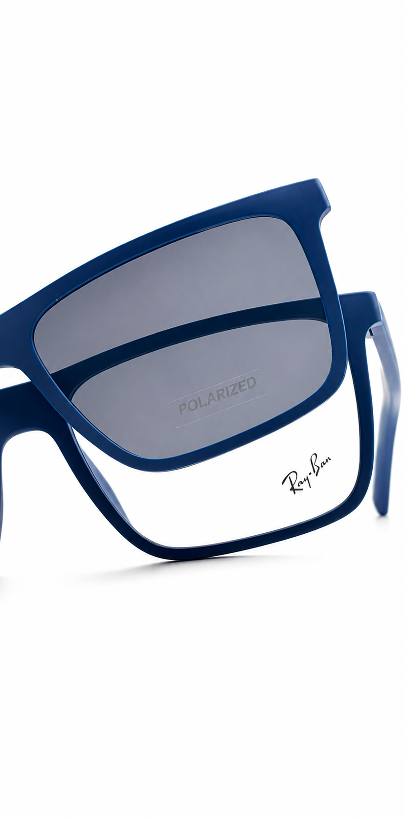 Ray-Ban Premium Matte Blue Square Polarized Folding Attachment Sunglasses