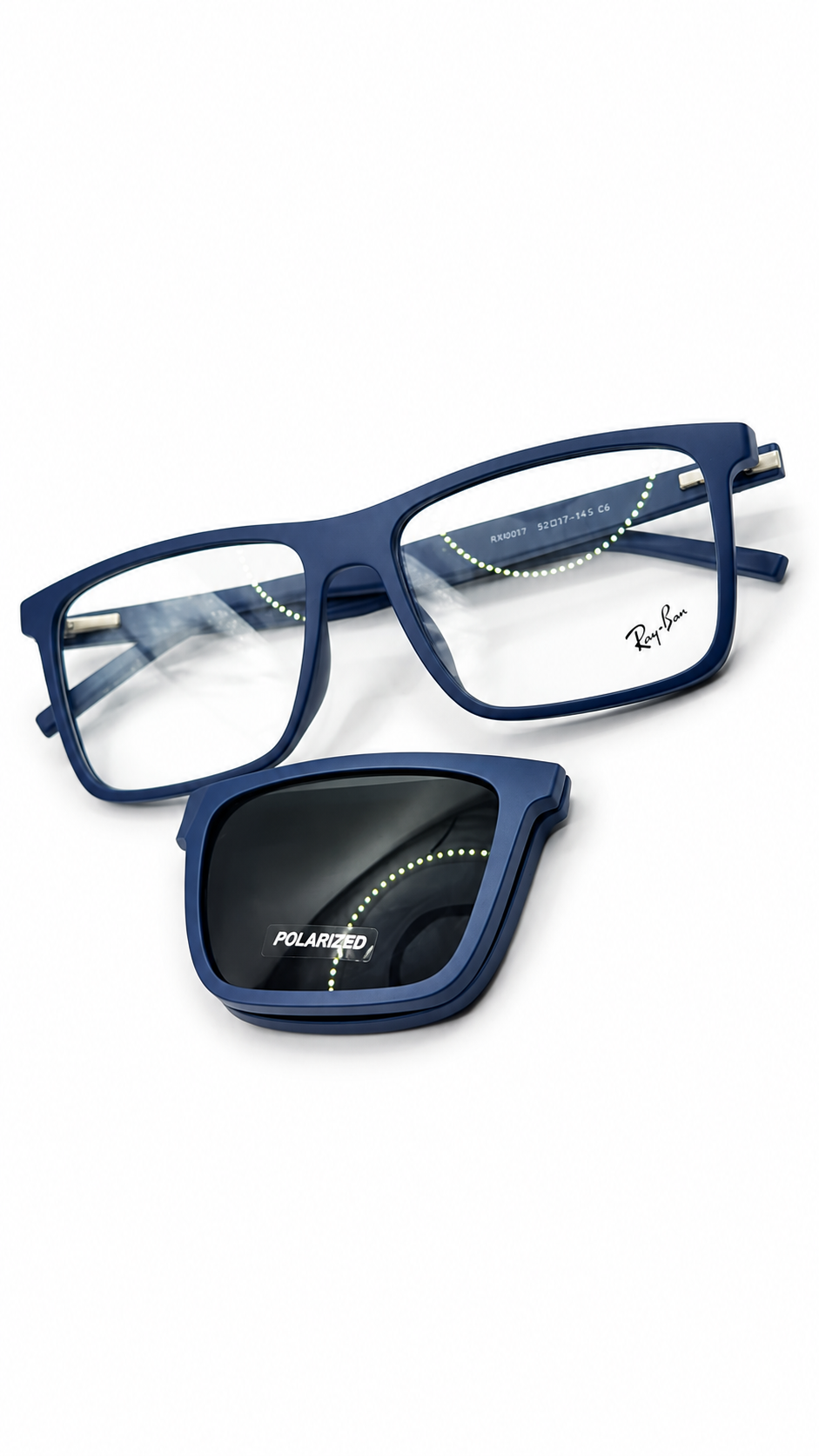 Ray-Ban Premium Matte Blue Square Polarized Folding Attachment Sunglasses
