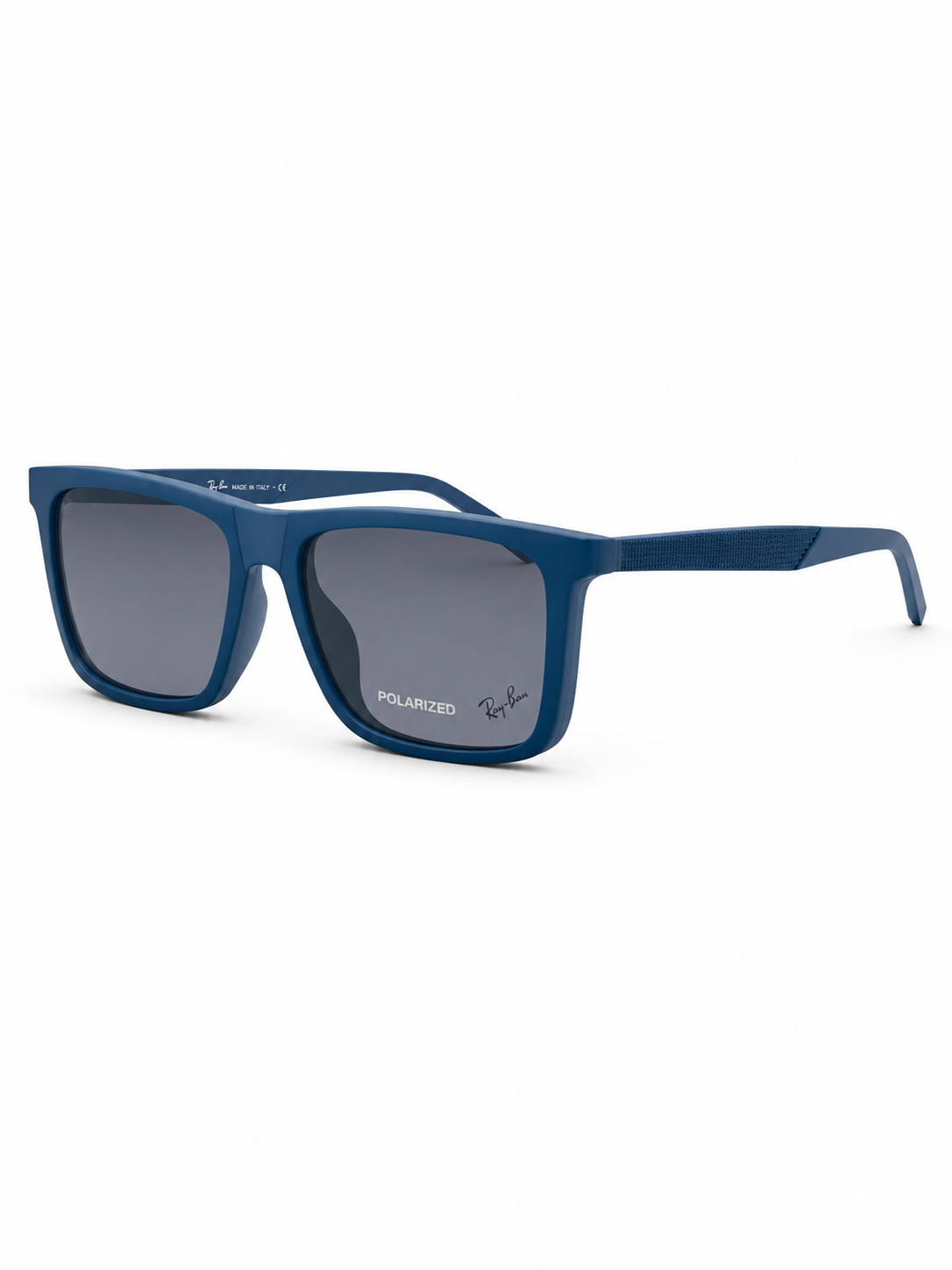 Ray-Ban Premium Matte Blue Square Polarized Folding Attachment Sunglasses