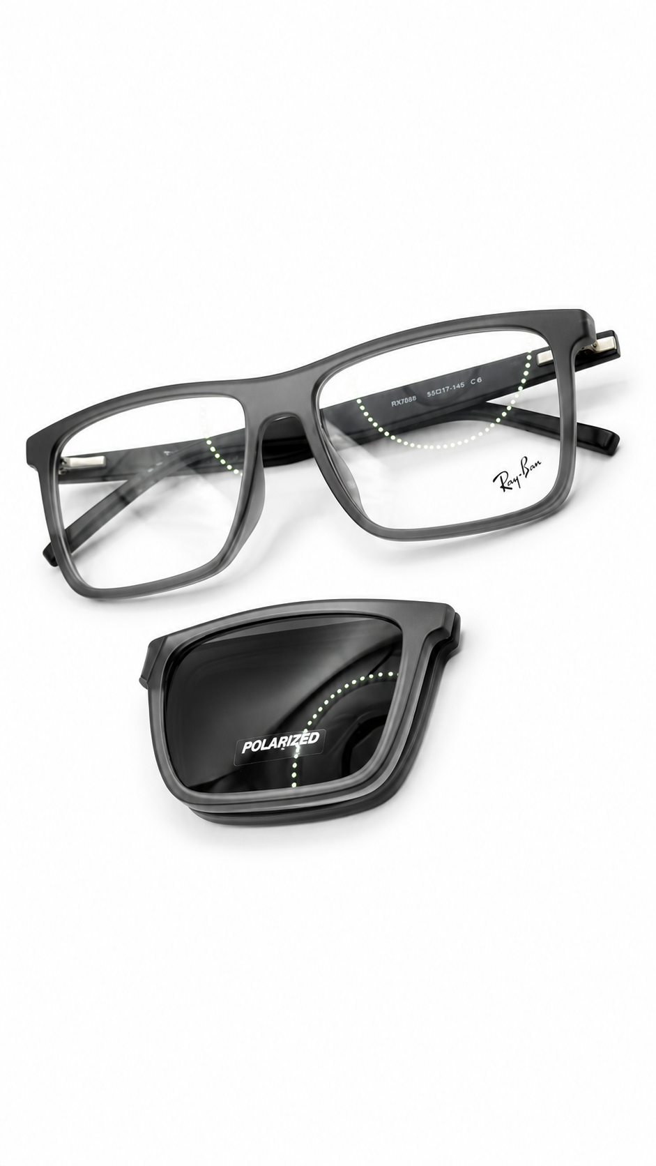 Ray-Ban Polarized Grey Frame Square Sunglasses Attachment With Folding