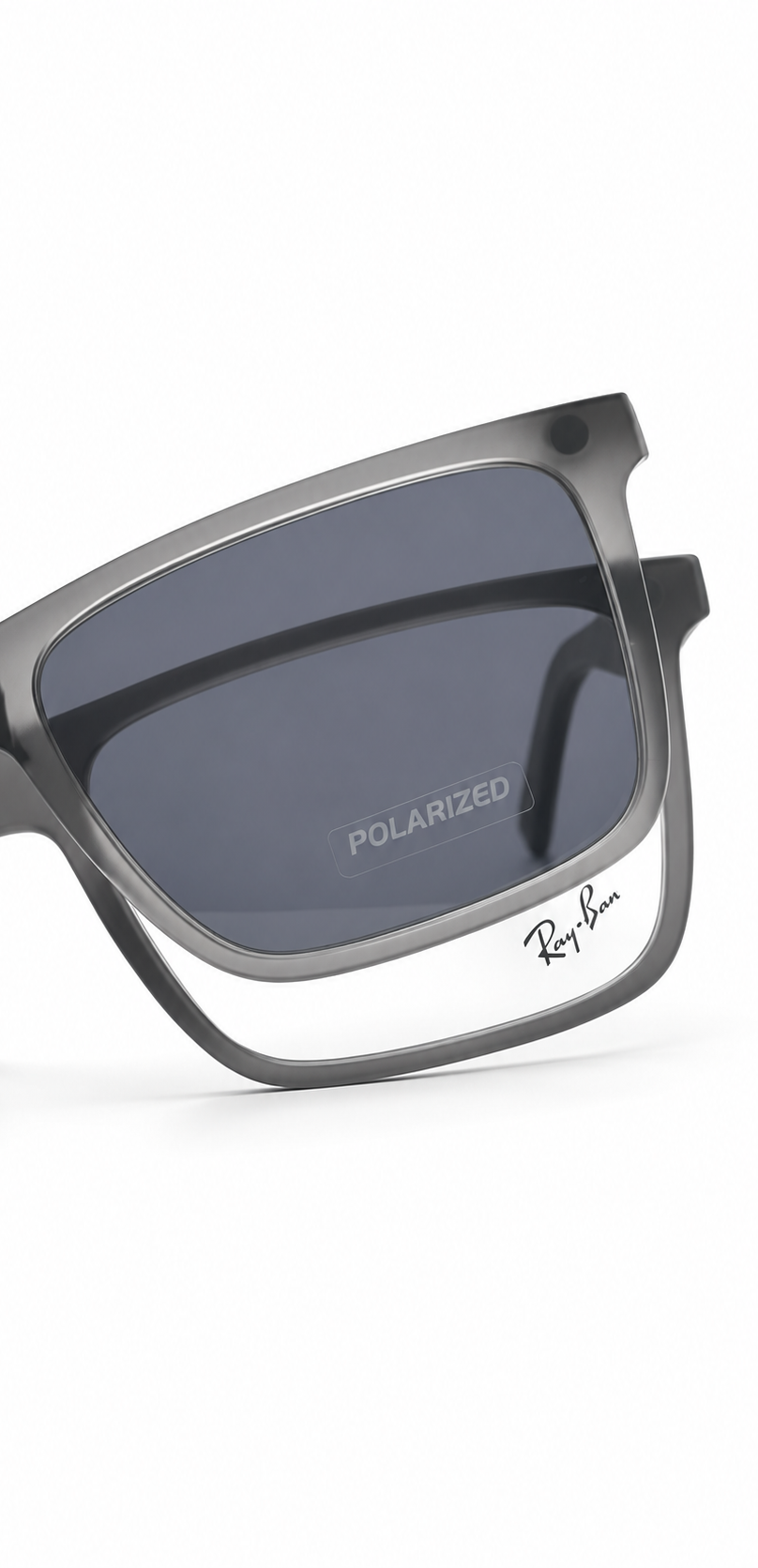 Ray-Ban Polarized Grey Frame Square Sunglasses Attachment With Folding