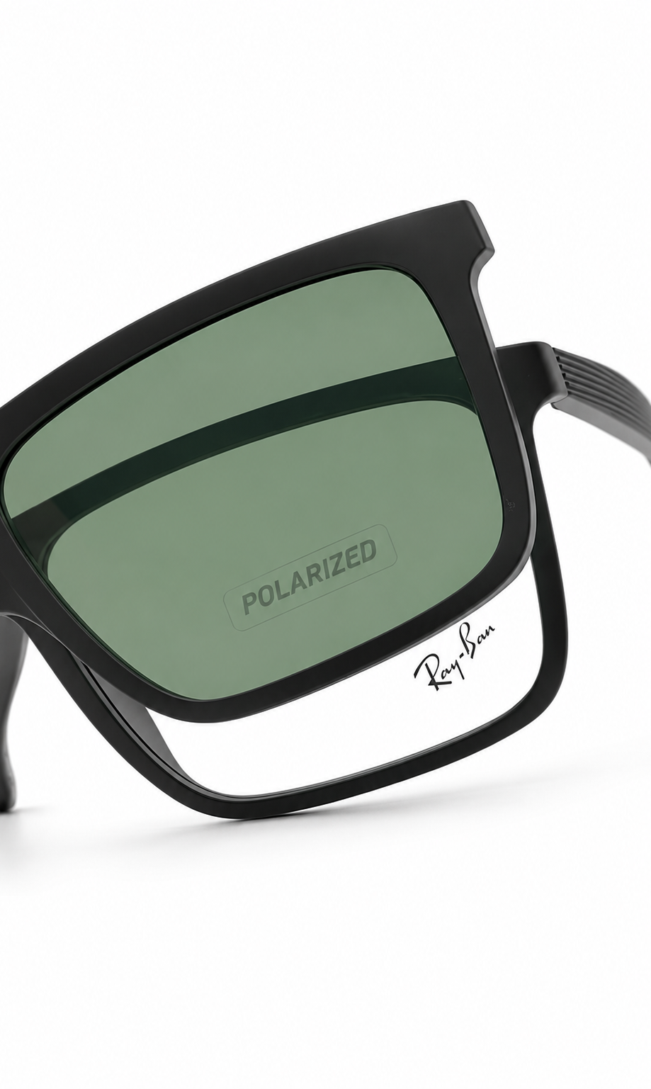 Ray-Ban Matte Black Polarized UV Protection Attachment Sunglasses With Folding