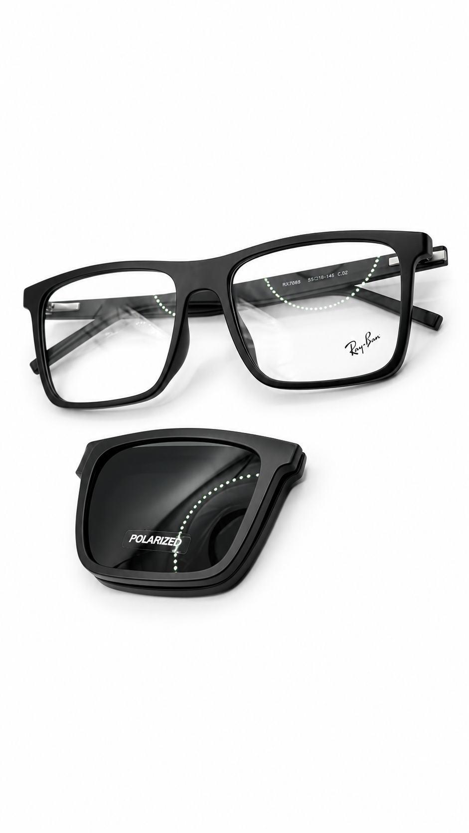 Ray-Ban Matte Black Polarized UV Protection Attachment Sunglasses With Folding