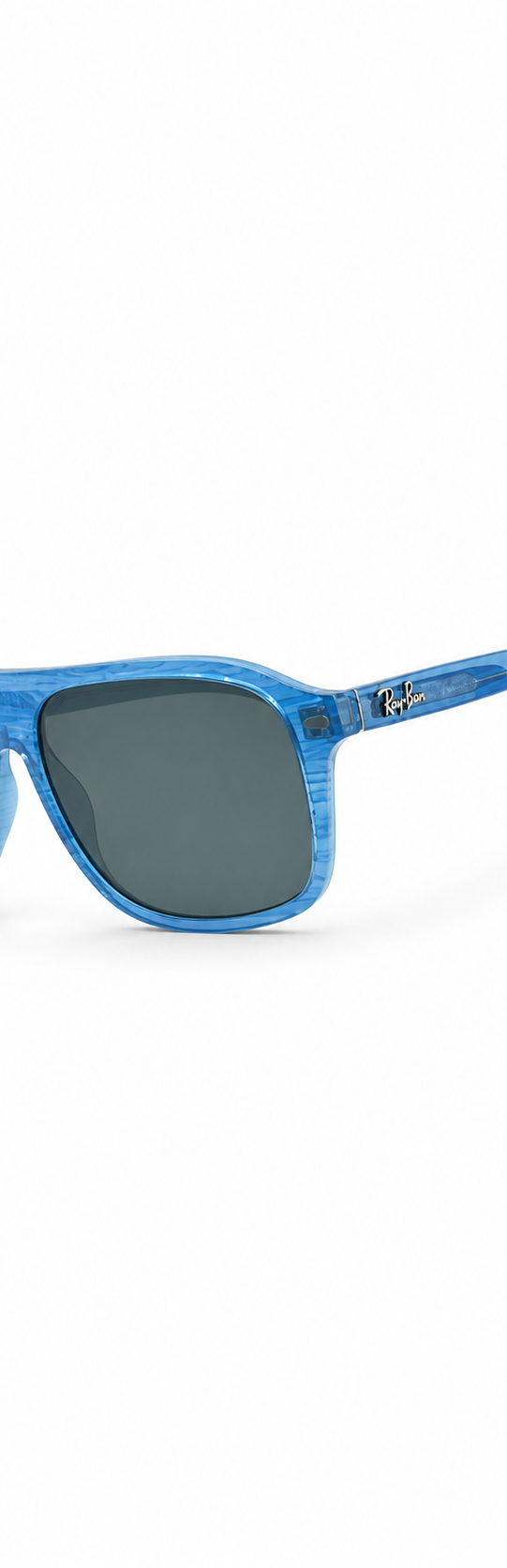 Ray-Ban Rectangular Sunglasses – Transparent Blue Frame with Green Lenses