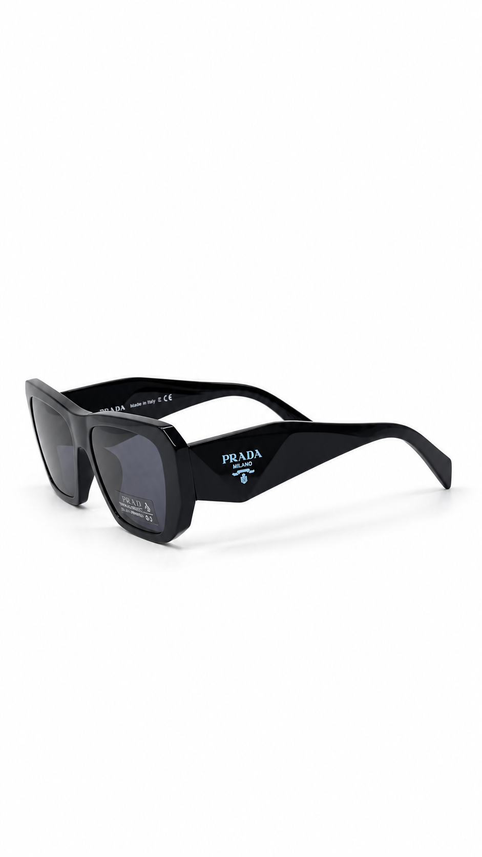 Prada Rectangular Sunglasses – Matte Black Frame with Grey Lenses