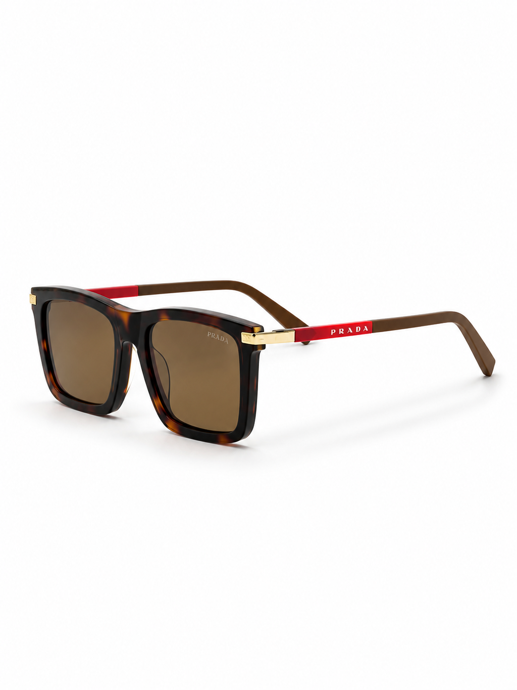 Prada Havana Rectangular Sunglasses – Brown Lenses & Gold Accents