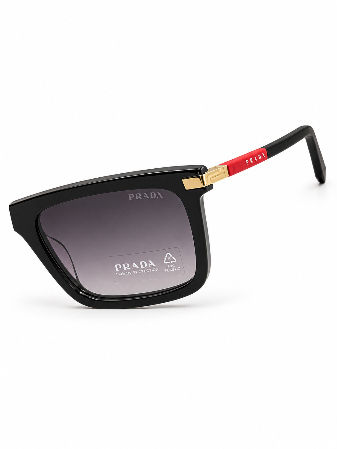 Prada Rectangular Sunglasses – Matte Black Frame with Grey Gradient Lenses