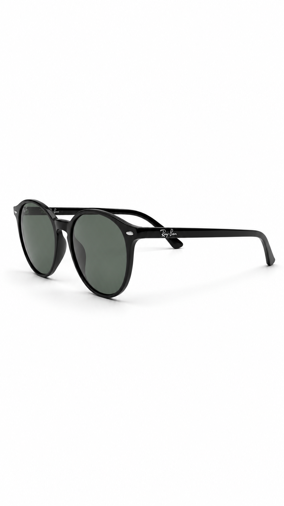 Ray-Ban Round Sunglasses – Matte Black Frame with Green Lenses