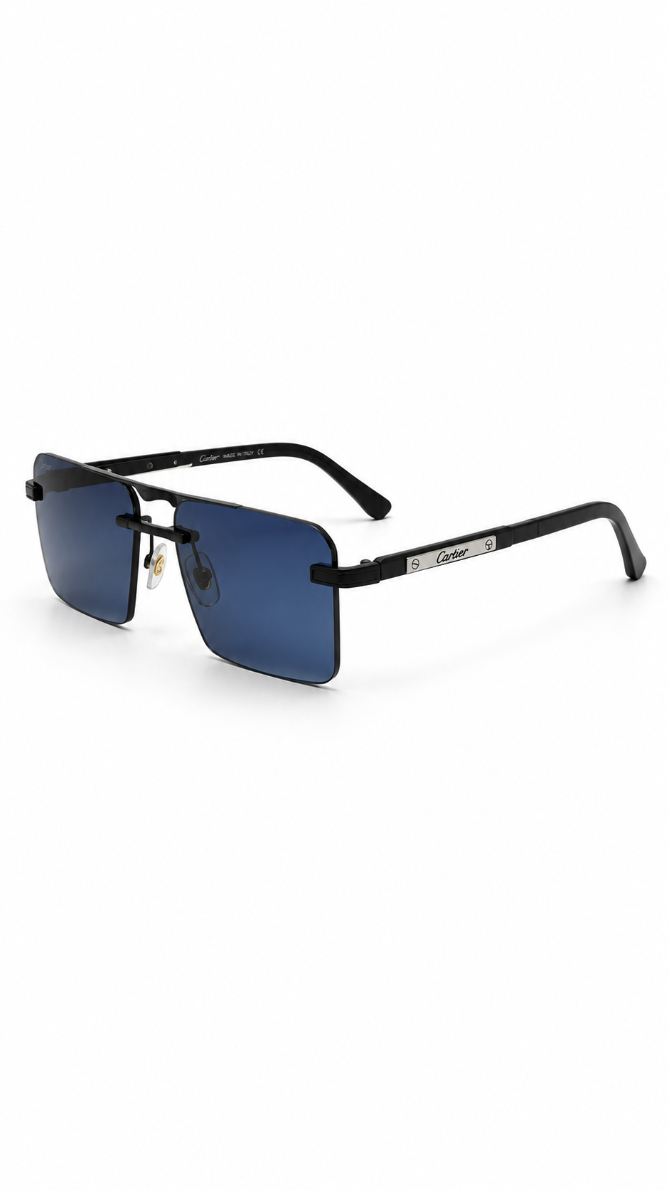 Cartier OW3152 Blue Shield Sunglasses – Black Frame with Blue Lenses