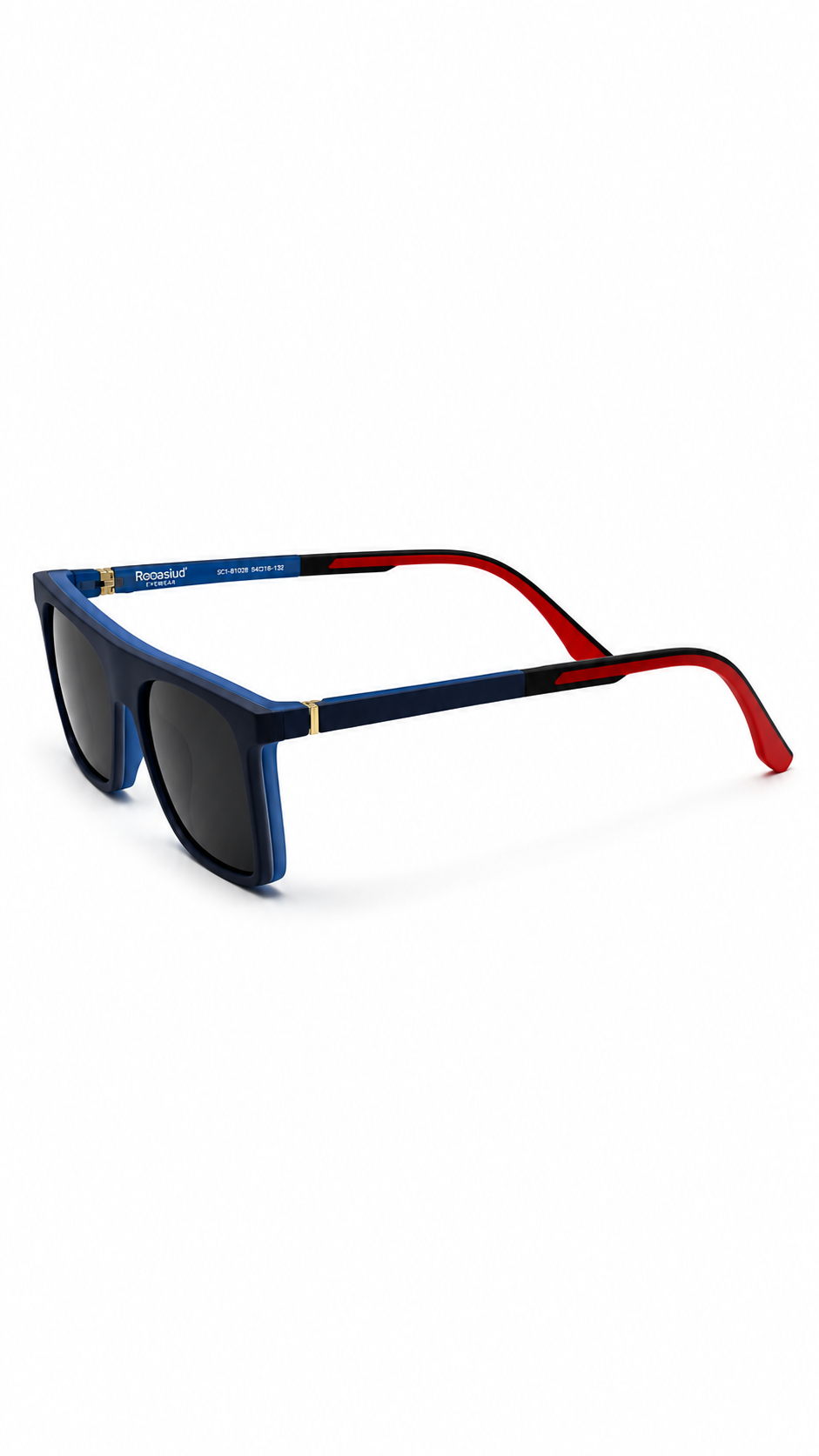 K11942 Magnet Attachment Black Square Sunglasses – Blue & Red Temple Accent