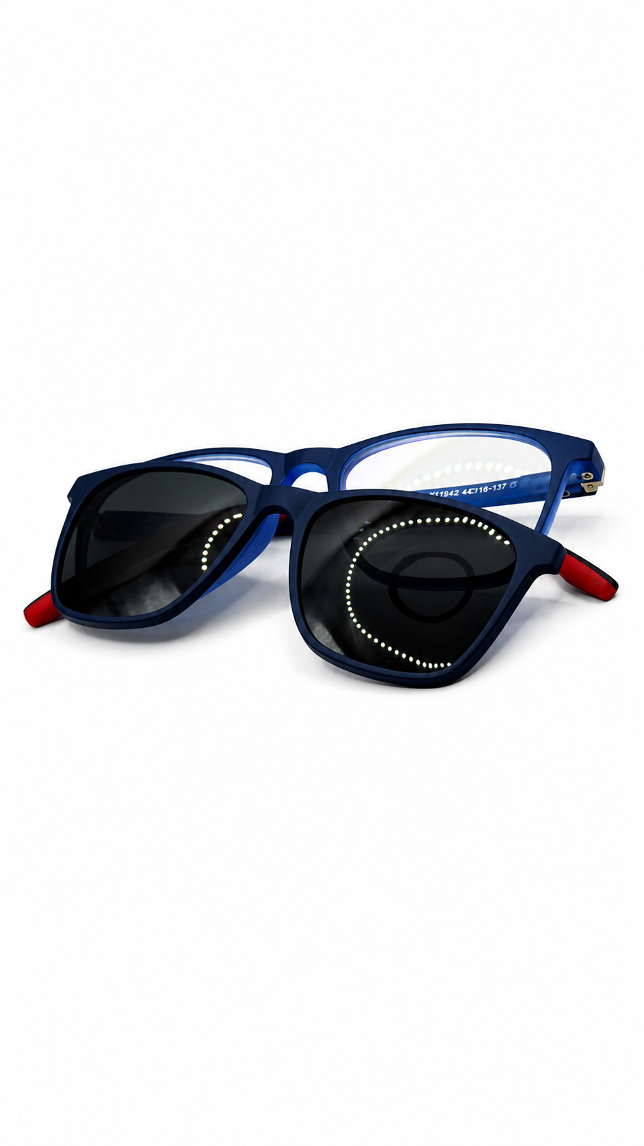 K11942 Magnet Attachment Black Square Sunglasses – Blue & Red Temple Accent