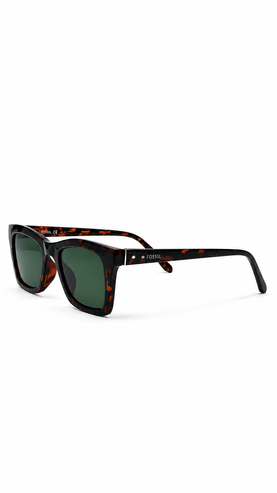Fossil FOS 3107/G/S 086QT 51mm Rectangular Tortoise Acetate Sunglasses Green Lenses