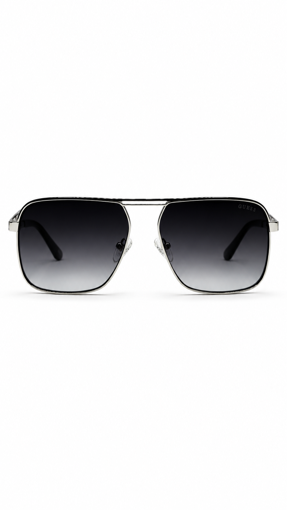 GUESS GU6939 10B 58mm Square Navigator Metal Sunglasses Silver Smoke Gradient Lenses