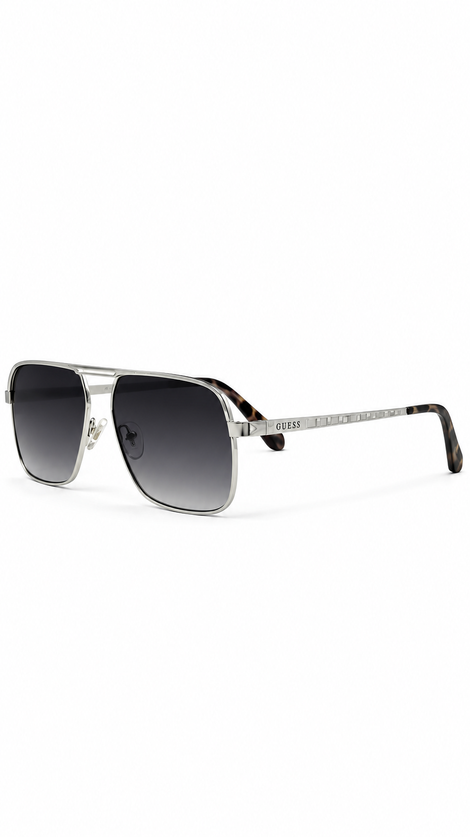 GUESS GU6939 10B 58mm Square Navigator Metal Sunglasses Silver Smoke Gradient Lenses
