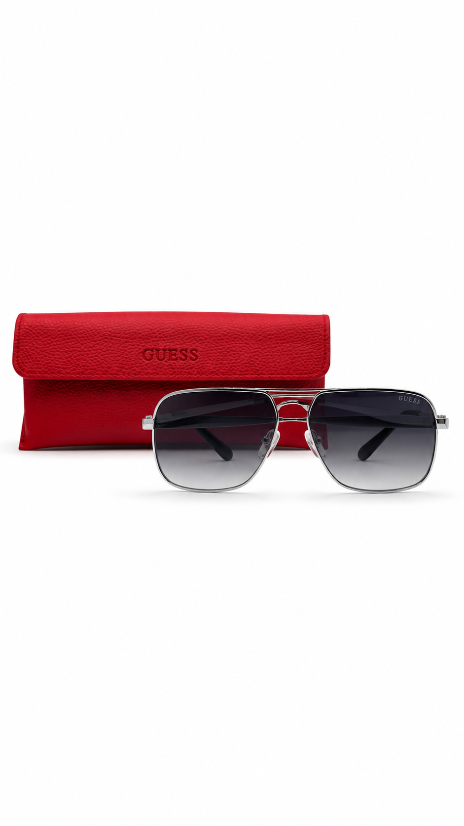 GUESS GU6939 10B 58mm Square Navigator Metal Sunglasses Silver Smoke Gradient Lenses
