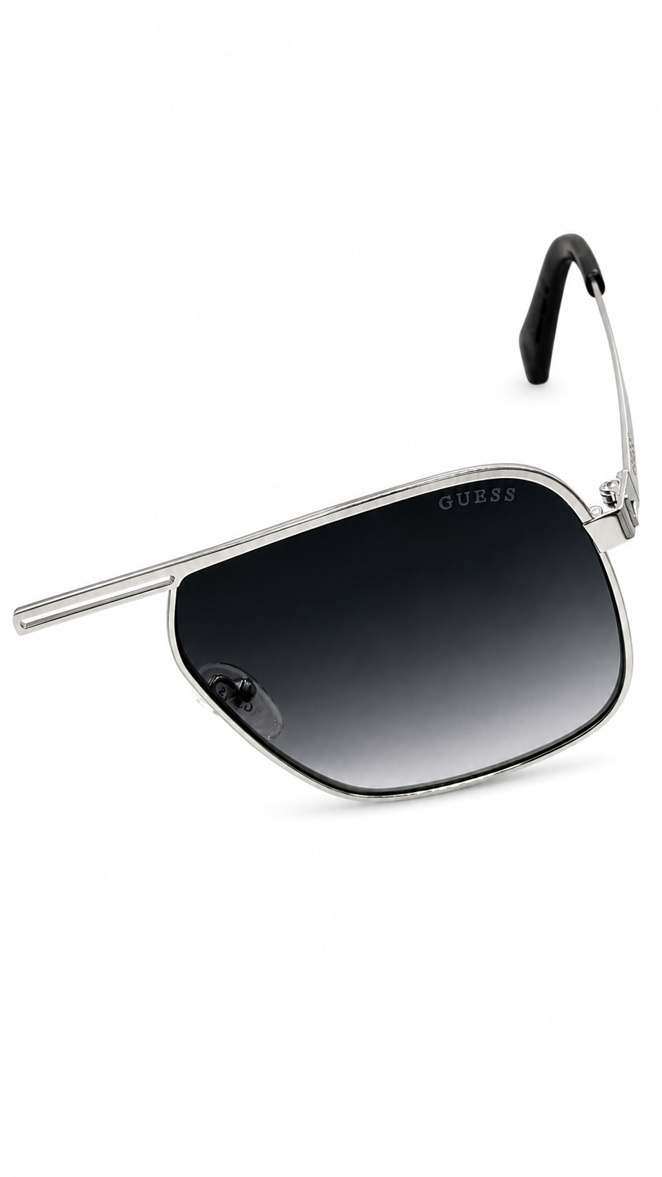 GUESS GU6939 10B 58mm Square Navigator Metal Sunglasses Silver Smoke Gradient Lenses
