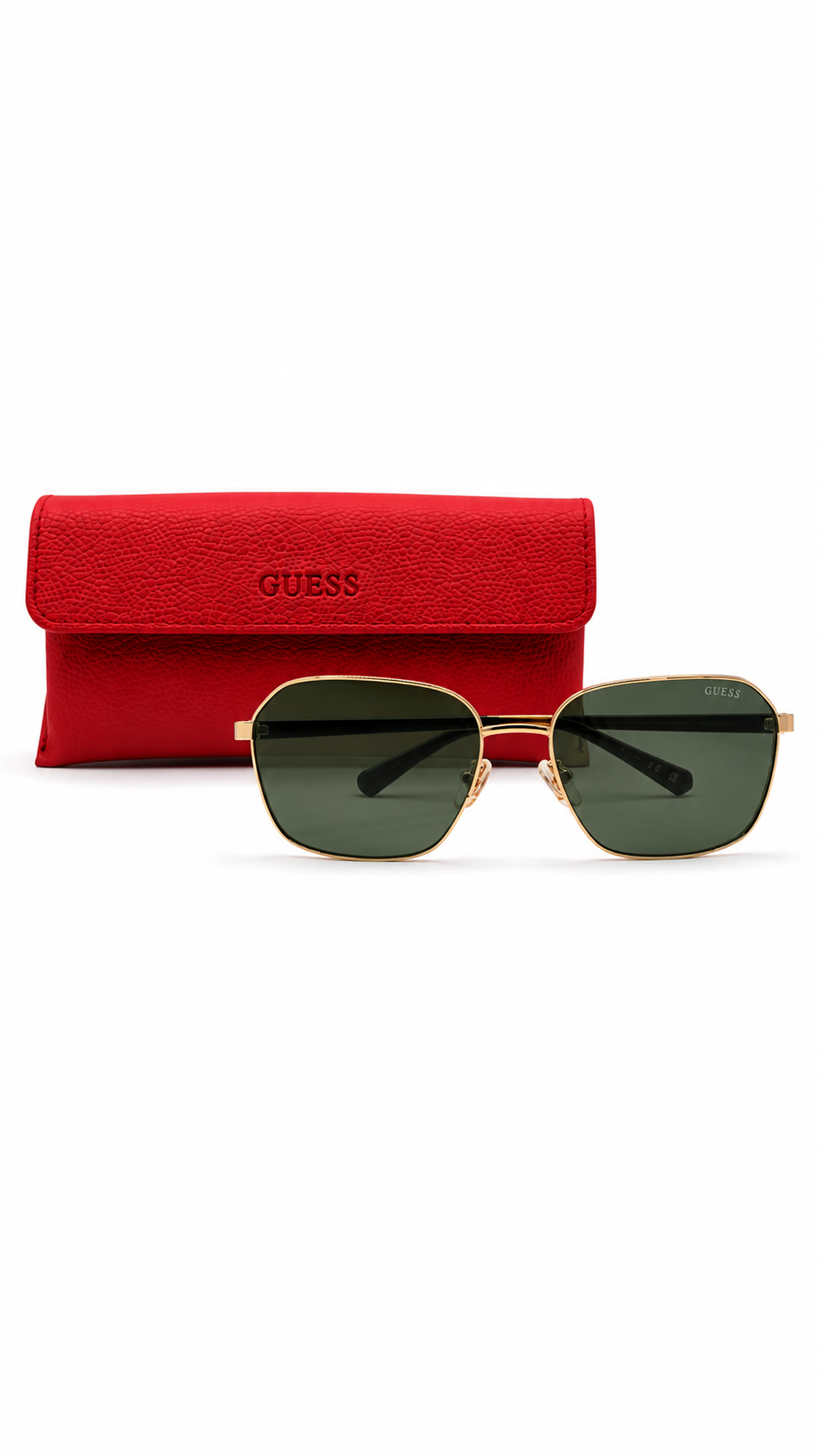 GUESS GU00117 32N 59mm Men's Square Gold Metal Sunglasses Solid Green Lenses