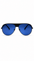 GUESS GU6937 02V 59mm Flat Top Pilot Aviator Black Sunglasses Cobalt Blue Lenses