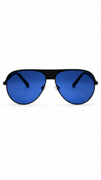 GUESS GU6937 02V 59mm Flat Top Pilot Aviator Black Sunglasses Cobalt Blue Lenses