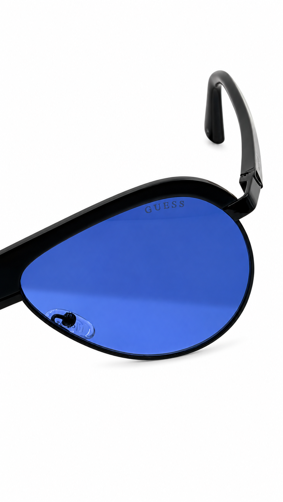 GUESS GU6937 02V 59mm Flat Top Pilot Aviator Black Sunglasses Cobalt Blue Lenses