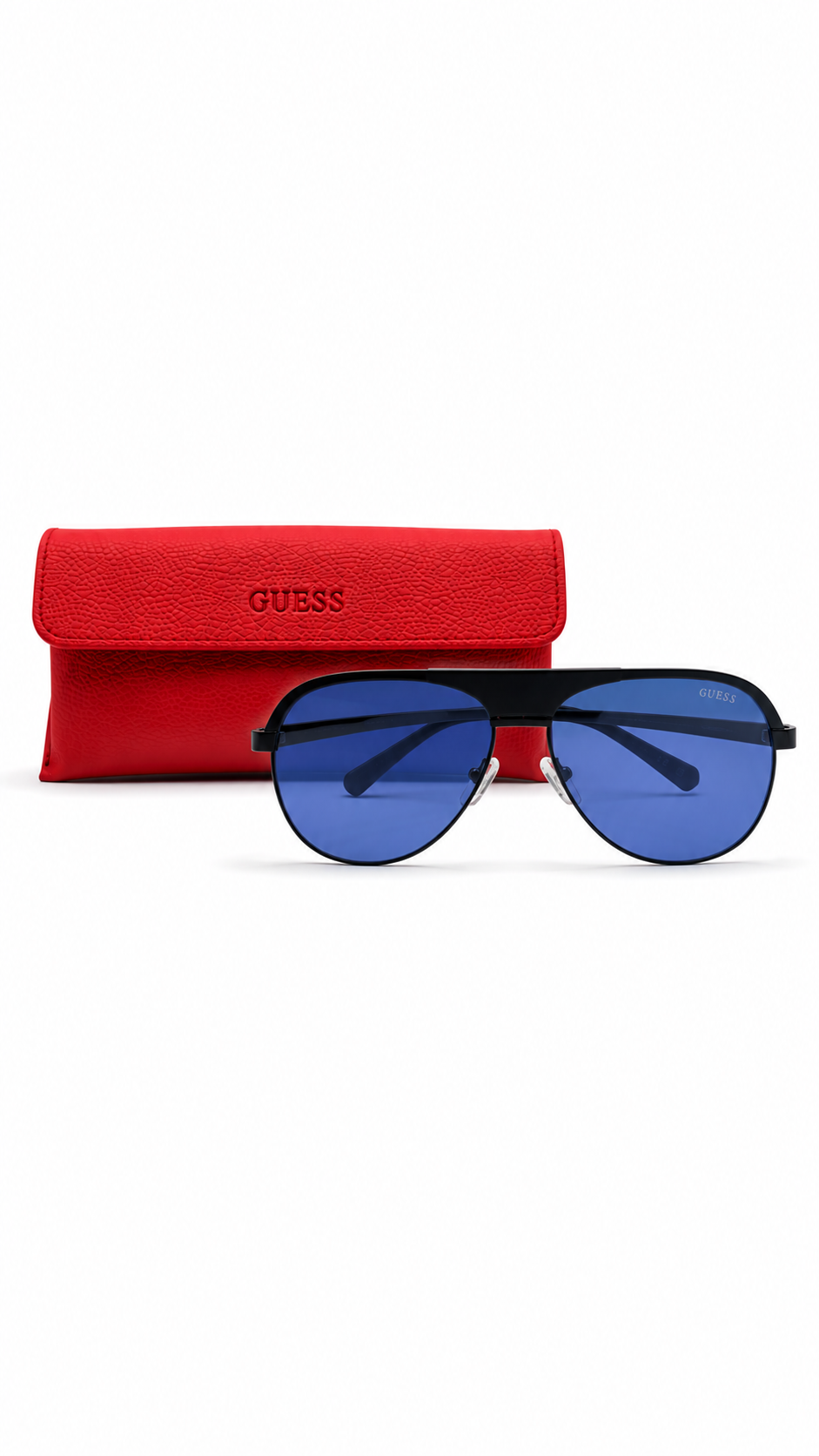 GUESS GU6937 02V 59mm Flat Top Pilot Aviator Black Sunglasses Cobalt Blue Lenses
