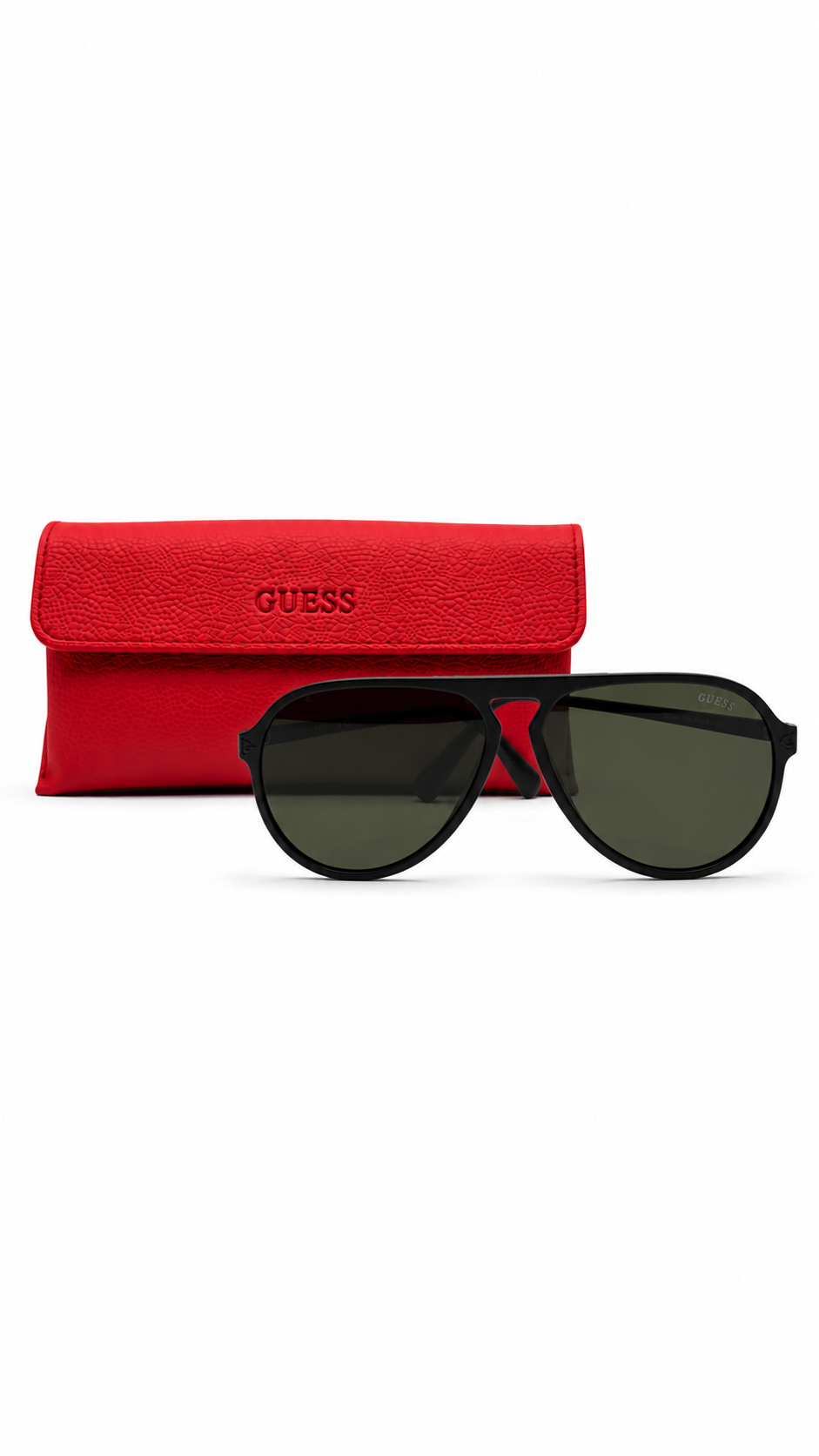 GUESS GU6941 02N 59mm Matte Black Flat Top Pilot Aviator Sunglasses Green Lenses