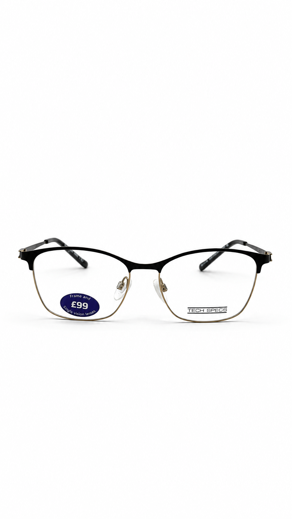 Tech Specs 24 Two-Tone Matte Black Gold Metal Eyeglasses Frames 53mm