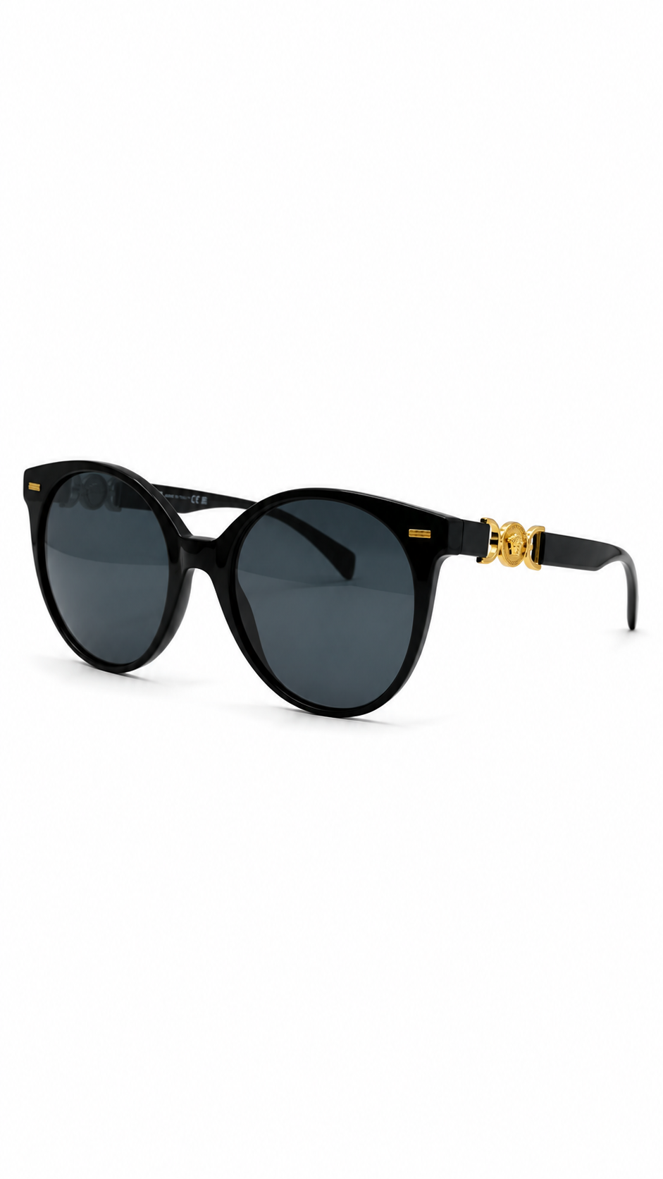 Versace MOD. 4442 GB1/87 55mm Black Frame Gold Medusa Round Sunglasses Dark Grey Lenses