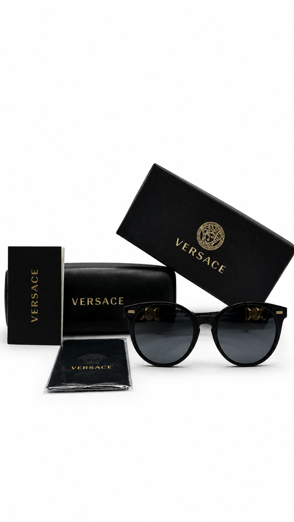 Versace MOD. 4442 GB1/87 55mm Black Frame Gold Medusa Round Sunglasses Dark Grey Lenses